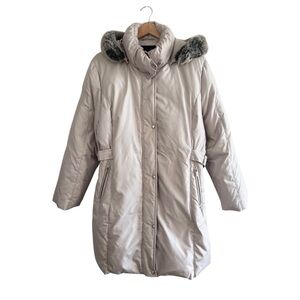 Vintage Utex Down Feather Beige Puffer Winter Jacket with Faux Fur Hood